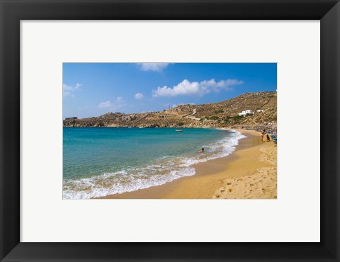 Framed Super Paradise Beach, Mykonos, Greece Print