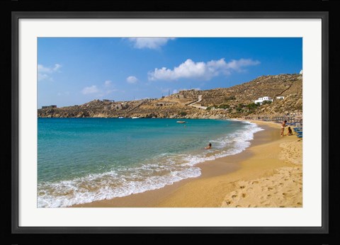 Framed Super Paradise Beach, Mykonos, Greece Print