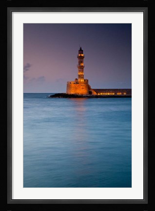 Framed Greece, Crete, Chania, Harbor, Venetian Lighthouse Print