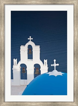 Framed Greece, Santorini, Firostefani, Bell Tower, Domes Print