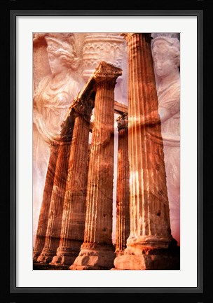 Framed Church Steeple with Evening Light Rays, Santorini Island, Thera, Aegean Sea, Greece Print