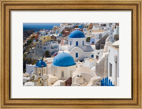 Framed Blue Domed Churches, Oia, Santorini, Greece Print