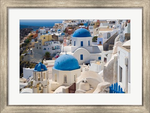 Framed Blue Domed Churches, Oia, Santorini, Greece Print