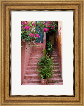 Framed Colorful Stairways, Chania, Crete, Greece Print