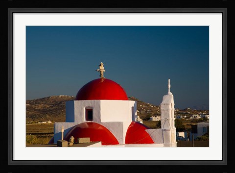 Framed Greece, Mykonos, Red Dome Church Chapels Print