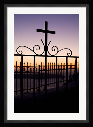 Framed Greece, Santorini, Fira, iron cross, Christianity Print