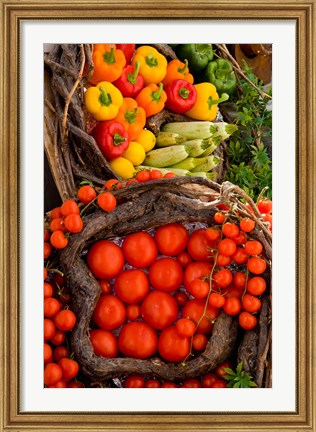 Framed Market With Vegtables, Fira, Santorini, Greece Print