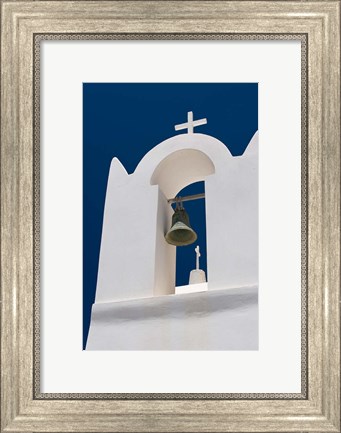 Framed Church Bell Tower against Dark Blue Sky, Santorini, Greece Print