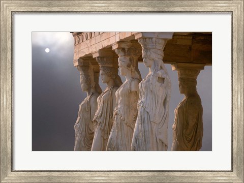 Framed Greek Columns and Greek Carvings of Women, Temple of Zeus, Athens, Greece Print