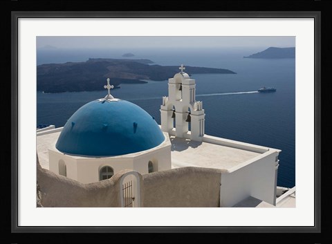 Framed Greek Orthodox Church and Aegean Sea, Santorini, Greece Print