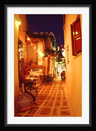 Framed Ios, Greece Restaurant setting on the Greek isle Print