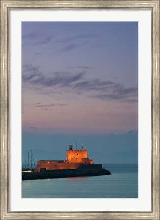 Framed Greece Rhodes, Mandraki, Agios Nikolaos Lighthouse Print