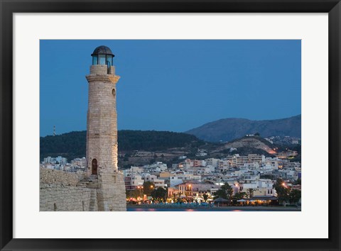 Framed Greece, Crete, Rethymno Venetian Harbor Lighthouse Print