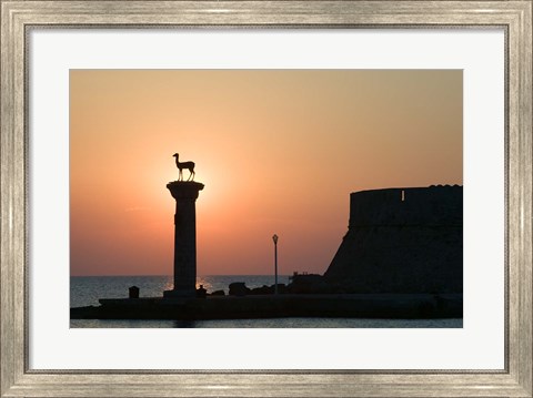 Framed Greece, Dodecanese, Stag Columns, Mandraki Harbor Print