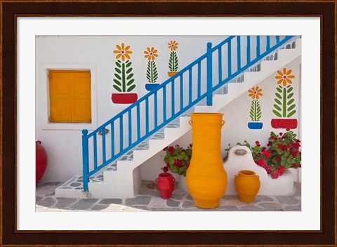 Framed Flowers and colorful pots, Chora, Mykonos, Greece Print