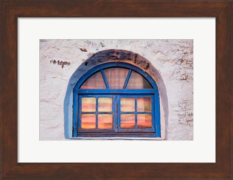 Framed Window with sunset reflection, Mykonos, Greece Print