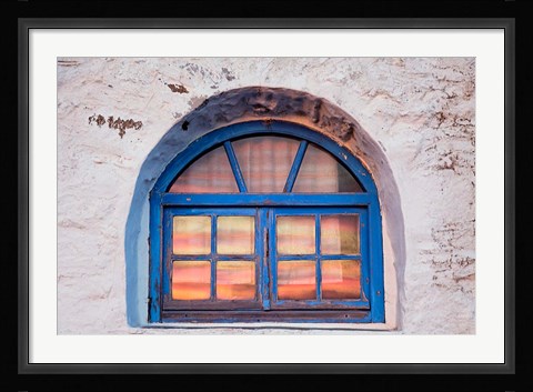 Framed Window with sunset reflection, Mykonos, Greece Print