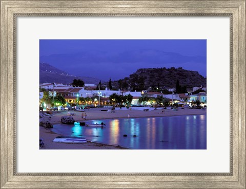 Framed Evening Harbor View, Stoupa, Messina, Peloponnese, Greece Print