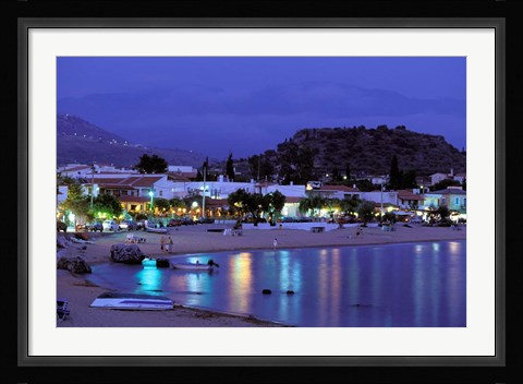Framed Evening Harbor View, Stoupa, Messina, Peloponnese, Greece Print