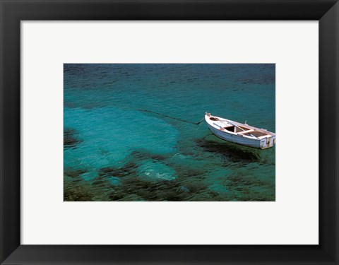 Framed Boat in Harbor, Lakonian Mani, Areolopi, Peloponnese, Greece Print