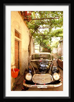 Framed Old Automobile Sedan, Kardamyli, Messina, Peloponnese, Greece Print