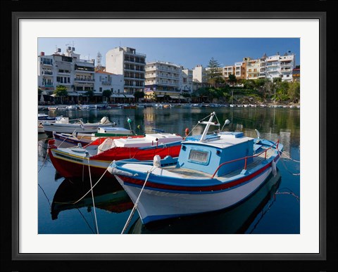 Framed Boats on The Lake, Agios Nikolaos, Crete, Greece Print