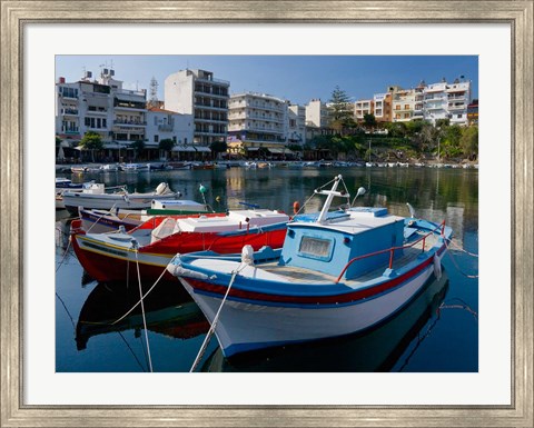 Framed Boats on The Lake, Agios Nikolaos, Crete, Greece Print