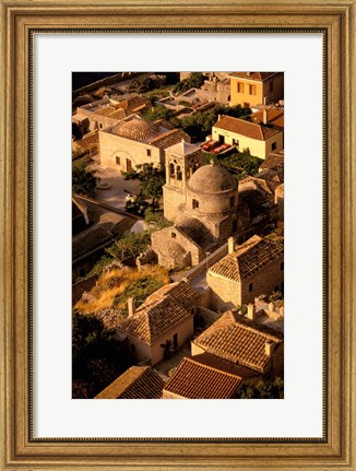 Framed Town View from Cliffs, Monemvasia, Lakonia, Greece Print