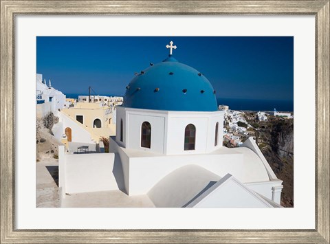 Framed Blue Domed Church, Imerovigli, Santorini, Greece Print