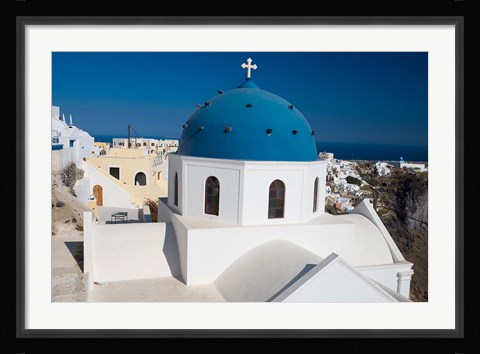 Framed Blue Domed Church, Imerovigli, Santorini, Greece Print
