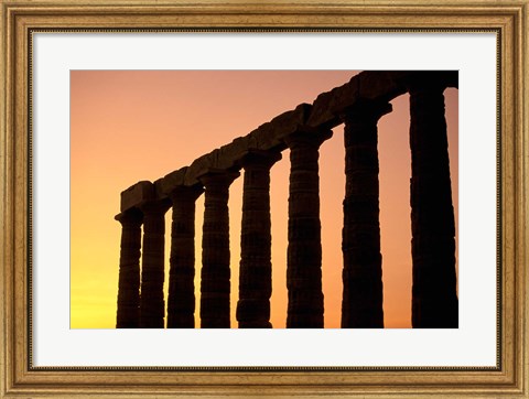 Framed Temple of Poseidon Columns at Sunset, Cape Sounion, Attica, Greece Print