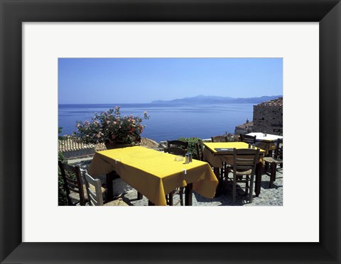 Framed Outdoor Restaurant, Monemvasia, Greece Print