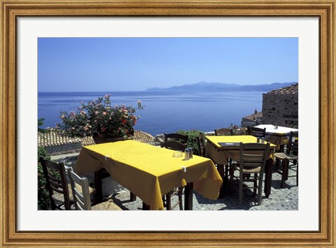 Framed Outdoor Restaurant, Monemvasia, Greece Print