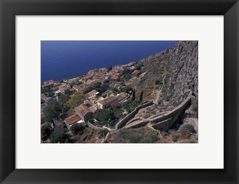 Framed View from Upper to Lower Village, Monemvasia, Greece Print