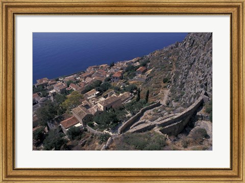 Framed View from Upper to Lower Village, Monemvasia, Greece Print