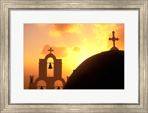 Framed Kimisis Theotokov Church at Sunset, Thira, Santorini, Cyclades Islands, Greece Print