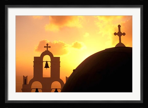 Framed Kimisis Theotokov Church at Sunset, Thira, Santorini, Cyclades Islands, Greece Print