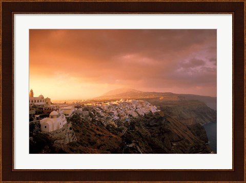 Framed Town View at Dawn, Thira, Santorini, Cyclades Islands, Greece Print