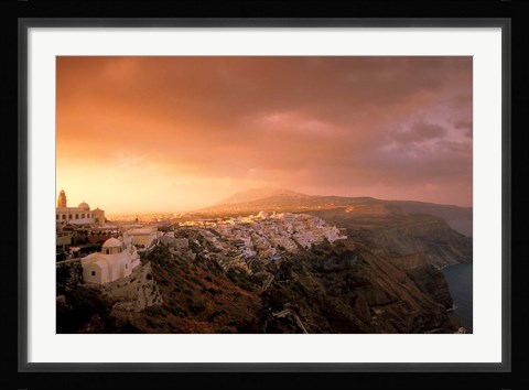 Framed Town View at Dawn, Thira, Santorini, Cyclades Islands, Greece Print