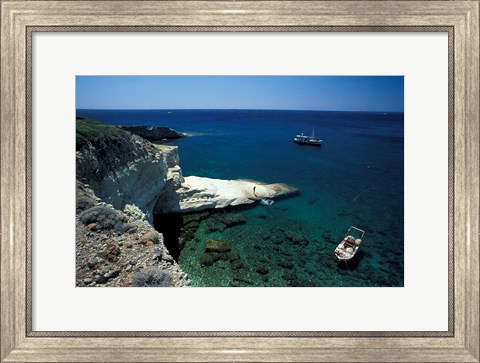 Framed Gerontas, White Sandstone Rock of Aegean Sea, Milos, Greece Print