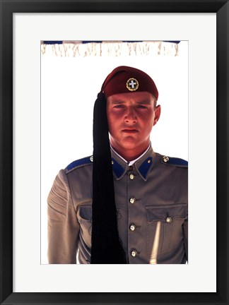 Framed Close Up of Soldier in Traditional Dress, Athens, Greece Print