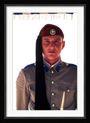 Framed Close Up of Soldier in Traditional Dress, Athens, Greece Print