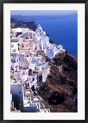 Framed White Buildings in Oia Santorini, Athens, Greece Print