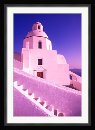 Framed White Dome of Greek Church, Santorini, Greece Print