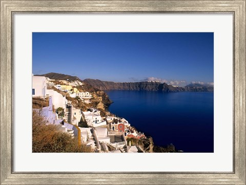 Framed White Buildings on the Cliffs in Oia, Santorini, Greece Print