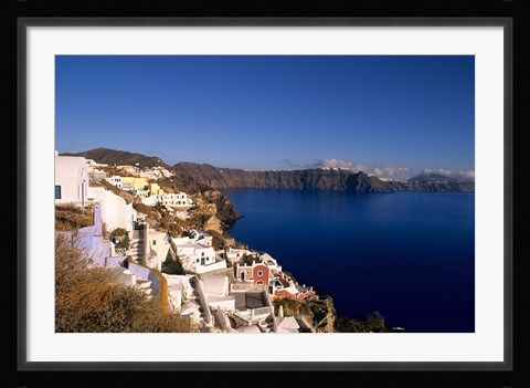 Framed White Buildings on the Cliffs in Oia, Santorini, Greece Print