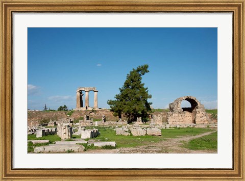 Framed Greece, Corinth Carved stone rubble and the Doric Temple of Apollo Print
