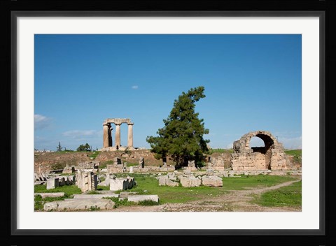 Framed Greece, Corinth Carved stone rubble and the Doric Temple of Apollo Print