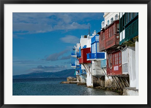 Framed Greece, Cyclades, Mykonos, Hora &#39;Little Venice&#39; area Print