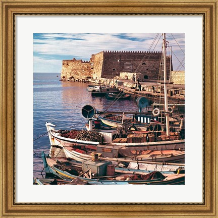 Framed Greece, Crete, Fishing boats, Rossa al Mare Print